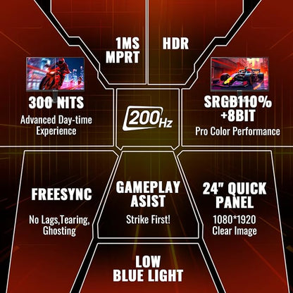 SANSUI Gaming Monitor, 24 Inch 200Hz 180Hz, FHD 1080P 1ms 110% sRGB Computer - Image 2