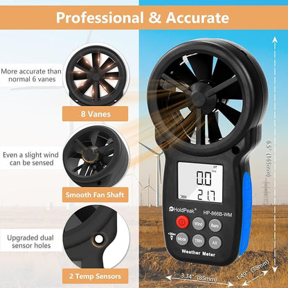 HoldPeak Handheld Anemometer Barometer, Weather Meter - Image 4