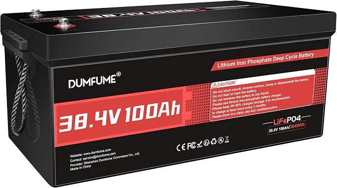 38.4V 100Ah LiFePO4 Lithium Golf Cart Battery, Built-in 200A BMS & 15000 Cycles by Dumfume