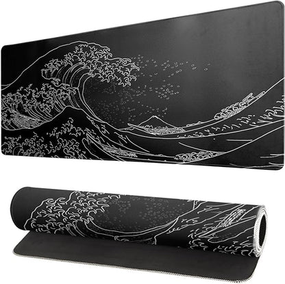 Japanese Gaming Mouse Pad Abstract Black Mouse Pad 31.5x11.8 Inch Black Sea by Siski