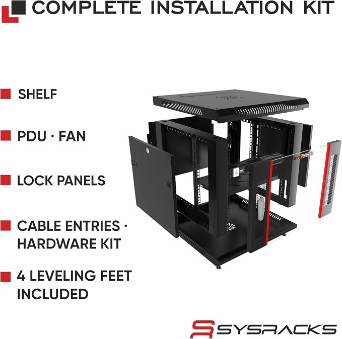 6U Wall Mount Server Rack Cabinet 24” Deep, 19” Network & AV Enclosure - Image 4