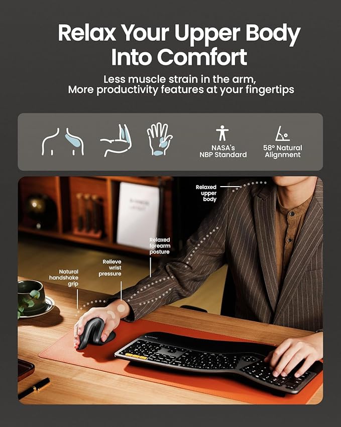 ProtoArc Ergonomic Vertical Mouse, EM11 NL Rechargeable Wireless Mouse Bluetooth - Image 4