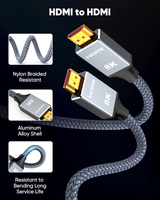 Capshi 15ft 8K 4K@120Hz HDMI Cable 2.1, 48Gbps High Speed Cord - Image 7