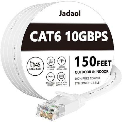 Jadaol Cat 6 Ethernet Cable 150 ft, 10Gbps Support Cat8 Cat7 Network, Flat RJ45 by Jadaol