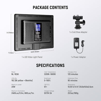 NEEWER 192 LED Video Light Panel, 20W Ultra Thin Bi Color Dimmable DSLR Camera - Image 11