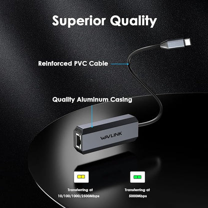 WAVLINK 5Gbps USB C Ethernet Adapter – 5G/2.5G/1G/100M/10M Auto-Adaptive - Image 7