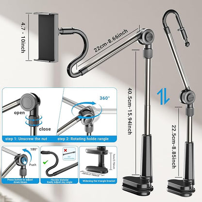 Desk Tablet Holder for iPad Pro, No Stiff Easy Adjust Arm Phone and Tablet - Image 6