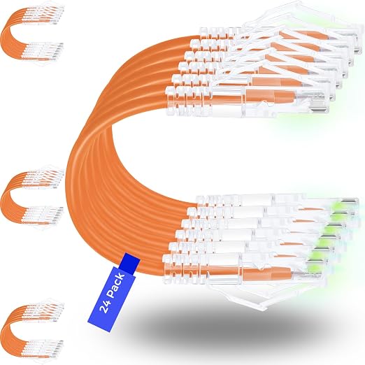 Rapink 24 Pack Cat6a Ethernet Patch Cables 14ft Orange, 10G Support, Cat6/ Cat6a by Rapink