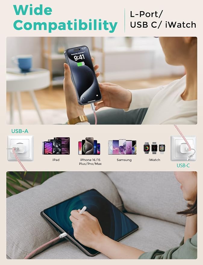 Pink-Upgraded 3 in 2 USB C Cable - Image 4