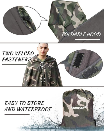DUKUSEEK Hooded Stadium Blanket, Camouflage Waterproof Windproof Outdoor Fleece - Image 2