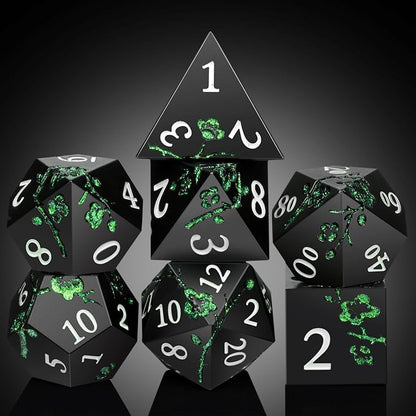 Glitter Green DND Metal Dice, DNDND 7 PCS Flower Metallic DND Dice Set - Image 4