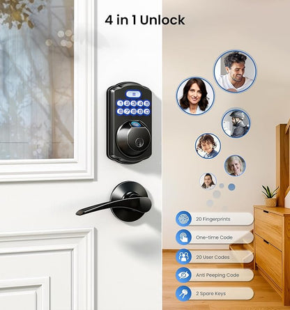 Veise KS02A Fingerprint Keyless Entry Door Lock, Auto Lock, Electronic Keypad - Image 3