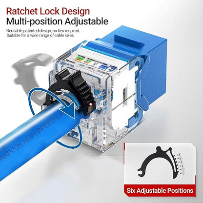 AMPCOM CAT6A UTP RJ45 Keystone Jack 50u Gold Plating Reusable Ethernet Wall Jack - Image 2