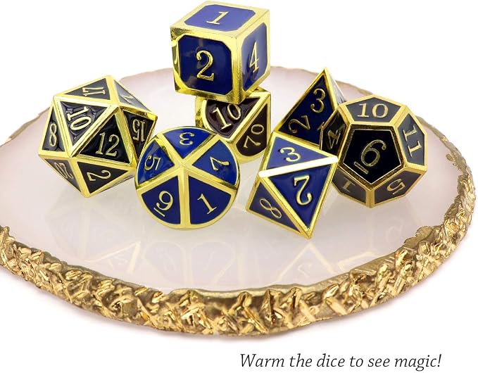 Haxtec Temperature Color Chaning Metal DND Dice Set Gold Blue Polyhedral D&D - Image 5