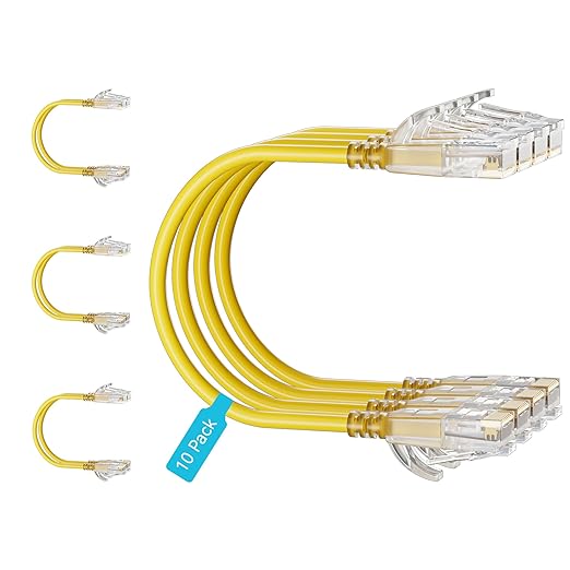 Cat6 Slim Patch Cables 3 Feet 10-Pack Yellow, Cat6a Patch Cables 10Gbps 550MHz by Unknown