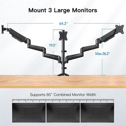 HUANUO Triple Monitor Mount for 17 to 32 inch Screens, Gas Springs Adjustment - Image 3