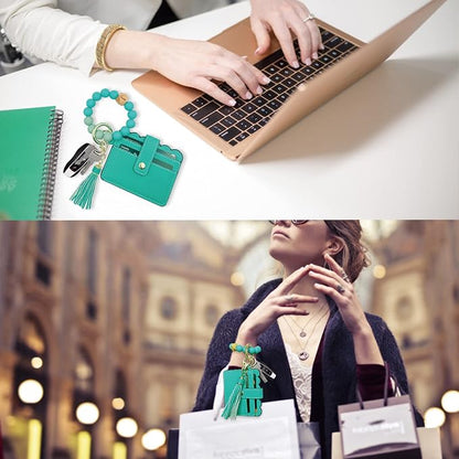 Keychain Wallet Wristlet Small Credit Card Holder Bracelet Key Chain Purse - Image 5
