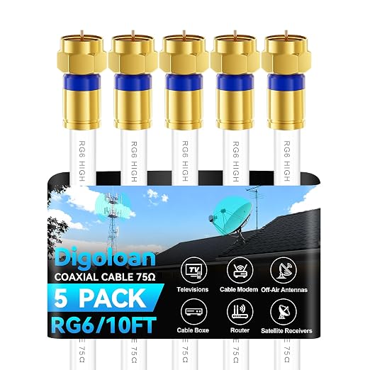 Coaxial Cable 10ft 5Pack, RG6 Coax Cable Cord Extender by Unknown
