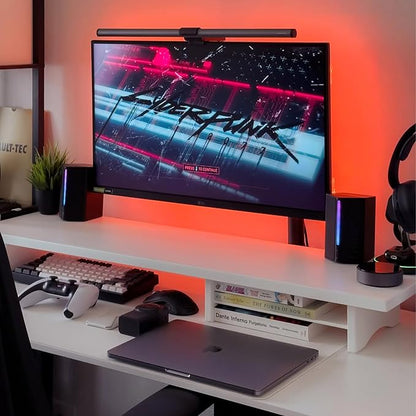 Bamboo Dual Monitor Stand Riser White, 2-Tier Desk Monitor Riser - Image 3