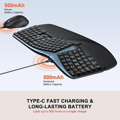 Ergonomic Wireless Keyboard Mouse Combo, MK835 Wave Keys Bluetooth/2.4G Split - Image 3