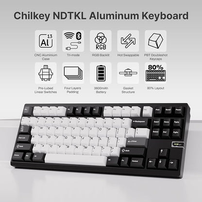 Chilkey ND TKL Aluminum Mechanical Keyboard, 87 Keys Tenkeyless Wireless Gaming - Image 2