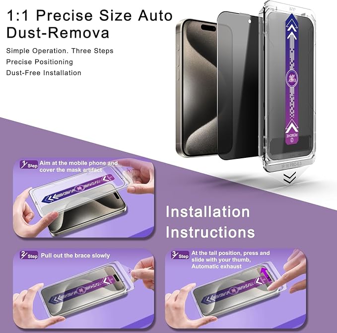Privacy Screen Protector for iPhone 17, iPhone 16 Pro 6.3-Inch, Auto Dust - Image 3