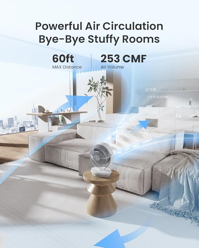 Fan for Bedroom, 120°Vertical Manual +90°Oscillating Desk fan, 60ft Powerful - Image 2