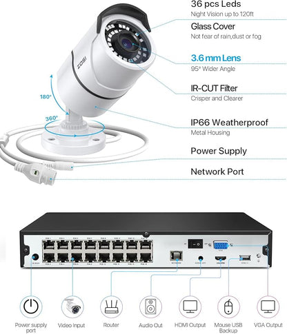 ZOSI 4K 16CH PoE Security Camera System - Image 8