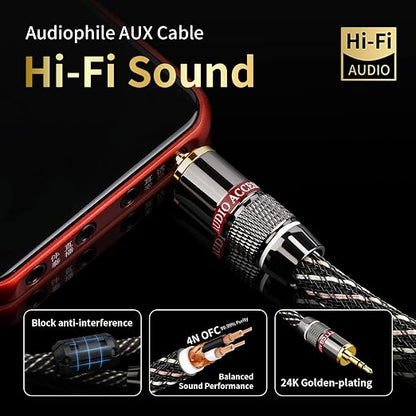 Audiophile HiFi Audio Cable–3.5mm to 3.5mm, 6N OFC Core, 24K Gold-Plated Plugs - Image 8