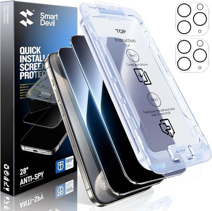 SMARTDEVIL 2+2Pack for iPhone 15 Pro Privacy Screen Protector by SmartDevil
