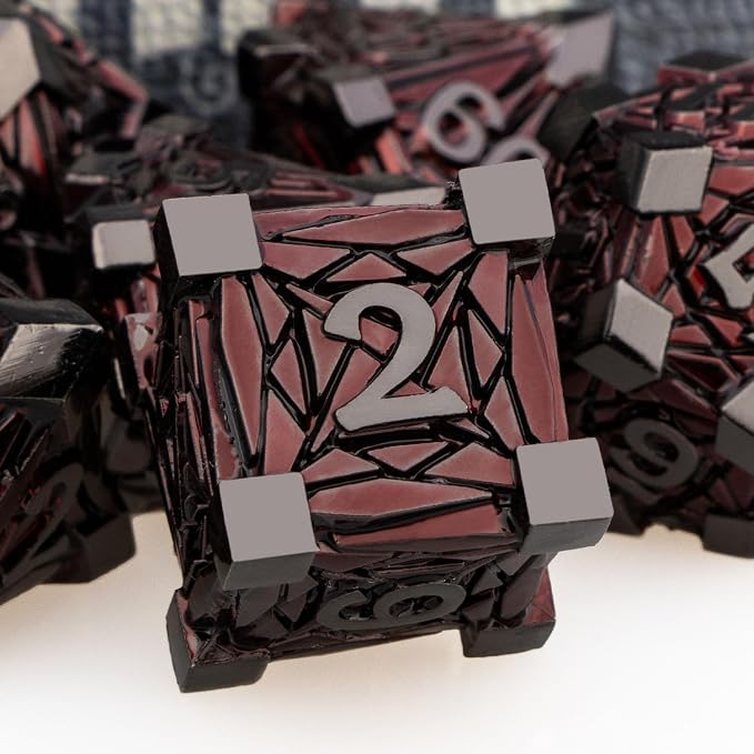 7PCS Metal DND Dice Set with Box, Debris RPG Red D and D Dice - Image 3