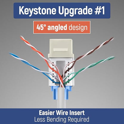 Everest 45° Angled RJ45 Cat5e Keystone Jacks 50-Pack in Ivory - Image 3