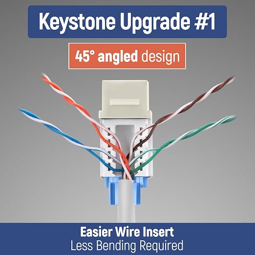 Everest 45° Angled RJ45 Cat5e Keystone Jacks 10-Pack in Ivory - Image 3