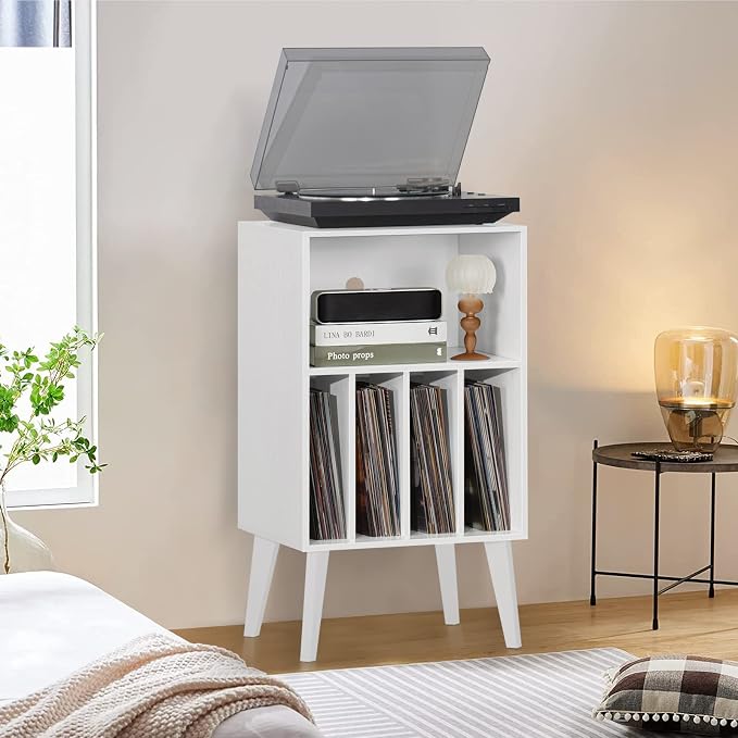 Lerliuo Record Player Stand, Mid-Century Vinyl Storage Cabinet Table - Image 5