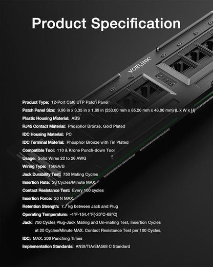 VCELINK 12-Port Cat6 Patch Panel 1000 Mbps - Image 6