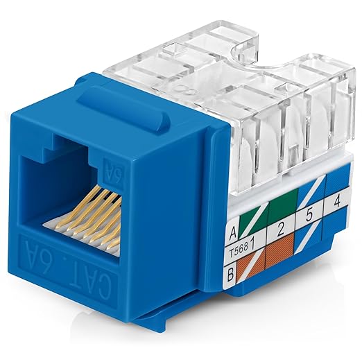 Everest 90° Angled RJ45 Cat6A Keystone Jacks 100-Pack in Blue by EverestMediaSolutions