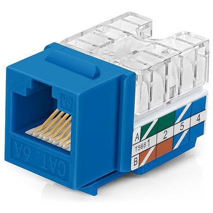Everest 90° Angled RJ45 Cat6A Keystone Jacks 100-Pack in Blue by EverestMediaSolutions