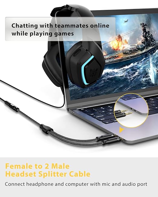 Headset Splitter Cable for PC 3.5mm Crystal-Nylon Braid Female to Dual 3.5mm - Image 2