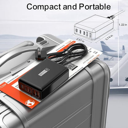 Fast Charger USB C 100W, 5 Ports Charging Blocks Ultra Thin Flat Plug, USB - Image 6