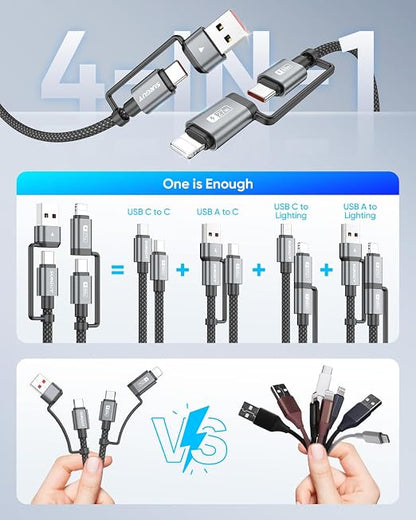 SUNGUY 4 in 1 Charging Cable 3FT, 60W Multi Charging Cable, USB-C/A to - Image 2