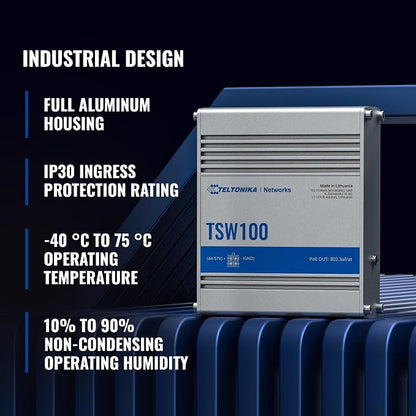 Teltonika TSW100 Industrial PoE+ Unmanaged Ethernet Switch - Image 3