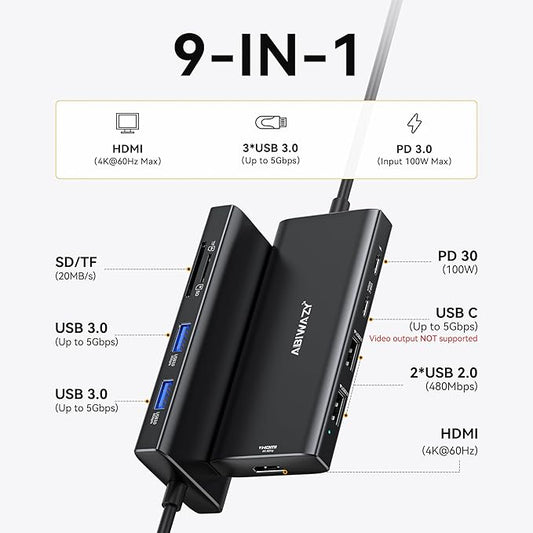 Hub Multiport Adapter for MacBook Pro/Air, 9 in 1 Accessories Mac USB C Dongle - Image 2