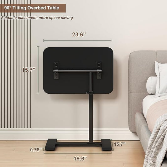 Adjustable Height C Shaped Side Table, 360°Swivel Overbed Table, Top Tilting - Image 2