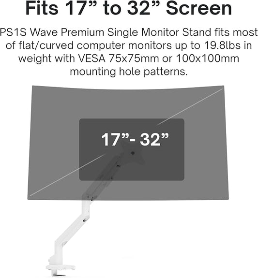 Pixio PS1S Wave White Single Monitor Arm Stand Desk Mount - Image 2