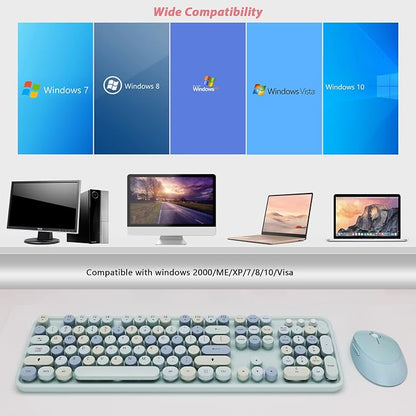 Wireless Keyboard and Mice Combo, Retro Round Keys Full-Sized Cute Keyboard - Image 7