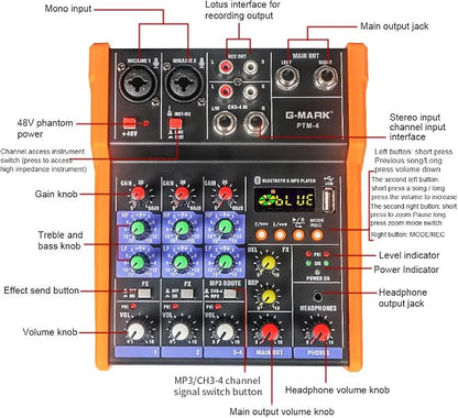 G-MARK Analog Mixer Audio 4 Channel DJ Audio Mixer Bluetooth Studio Karaoke - Image 5