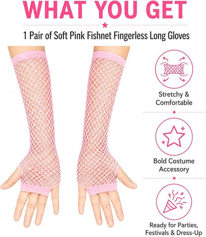 Seeksmile Women's Girls 80's Theme Party Emo Fingerless Arm Fishnet Gloves - Image 6