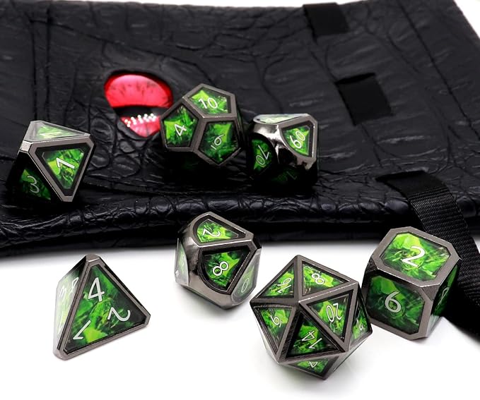 Haxtec Metal Dice Set D&D Acid Splash Real Scene Black Green Polyhedral DND - Image 2