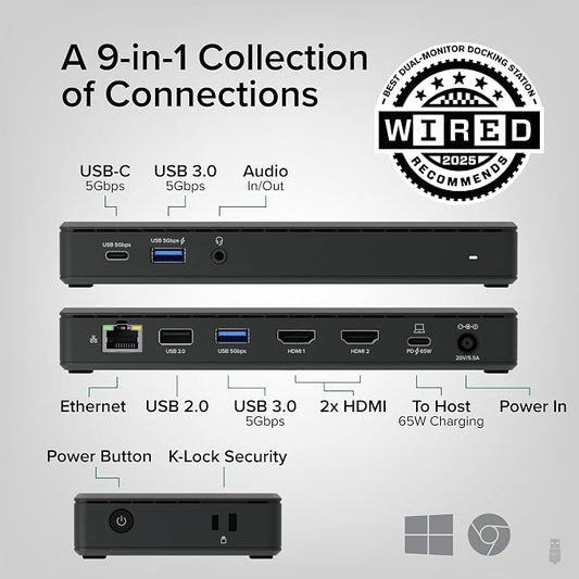 Plugable USB-C Docking Station Dual 4K 60Hz HDMI, 65W Charging, Gigabit Ethernet - Image 2