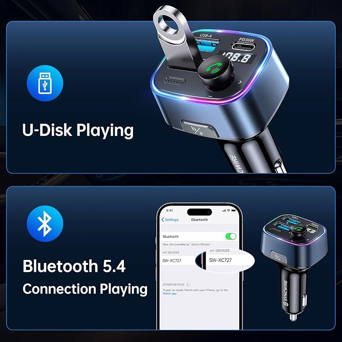 Syncwire Bluetooth 5.3 FM Transmitter Car Adapter 48W Wireless Radio Music - Image 6